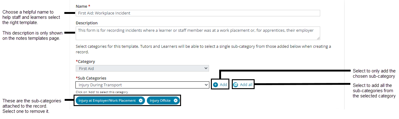 Screenshot of basic details section of records template page